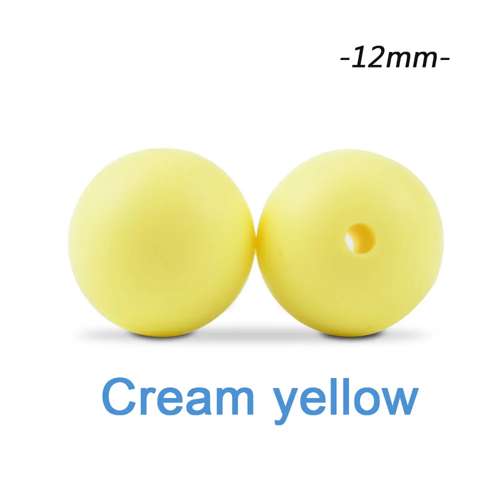 cream yellow Силиконовые бусины LOFCA, 12 мм, 200 шт, детские силиконовые бусины для прорезывания зубов, Пищевая силиконовая детская соска, ожерелье, подвеска, изготовление продукта - Цвет: cream yellow