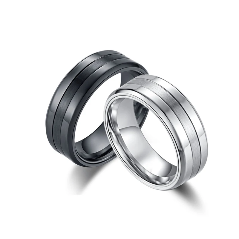 Мужское матовое кольцо из нержавеющей стали черное/серебристое титановой в