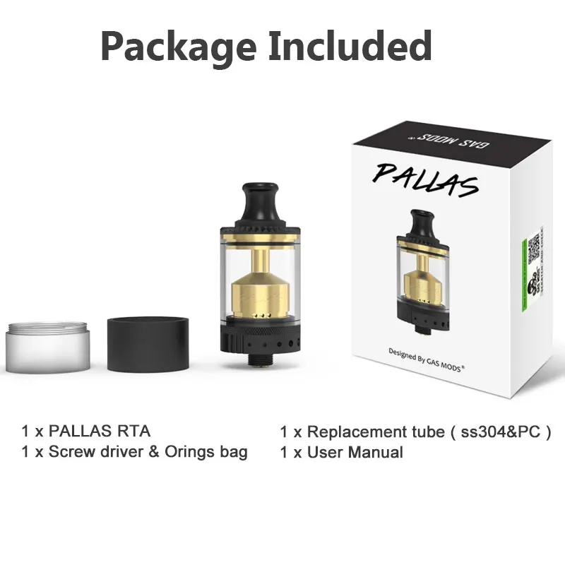 

Gas Mods Pallas MTL RTA & U Shape Surround Airflow System E-cig Atomizer 510 Thread Top Filling 3ml Capacity Vape Atomizer