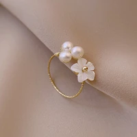 pearl shell flower ring fashion temperament simple opening ring womens jewelry south korea new exquisite