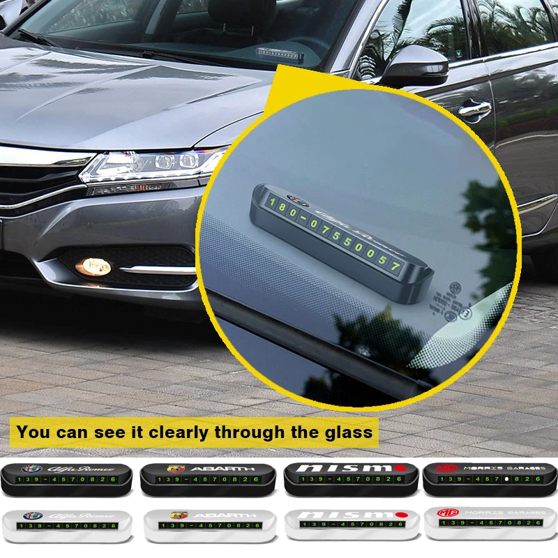 

1pcs Car Logo Temporary Parking Card Phone Number Card Plate For Nissan Juke Tiida Teana GTR 350 370Z 240SX Qashqai ALTIMA KICKS