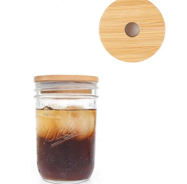70 мм/86 мм многоразовые крышки Мейсон бамбуковые с соломенным отверстием и