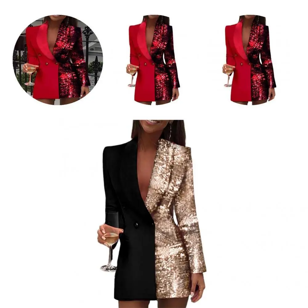 

Stylish Dress Buttons Ladies Contrast Color Sexy Dress Bodycon Dress Women Dress