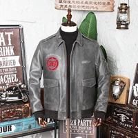 2021 new cement gray top layer cowhide mens leather jacket loose leisure fashion youth single leather jacket