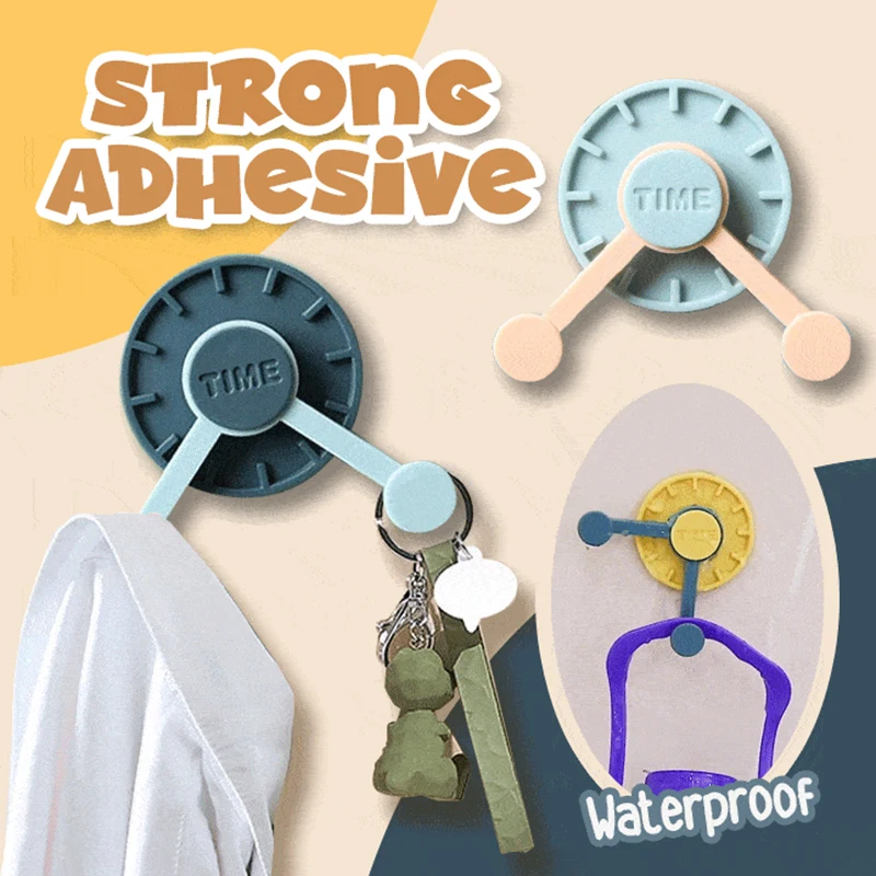 

4 PCS 360 Rotatable Adhesive Hook Punch-free Clock-shaped Universal Hanger Hanging Gadgets For Bathroom Kitchen Organizador