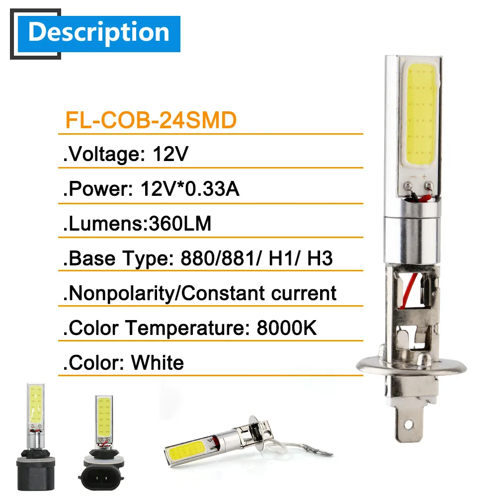 Светодиодный противотуманный светильник 4X H1 H3 880 881 H27 COB 24 SMD светодиодный