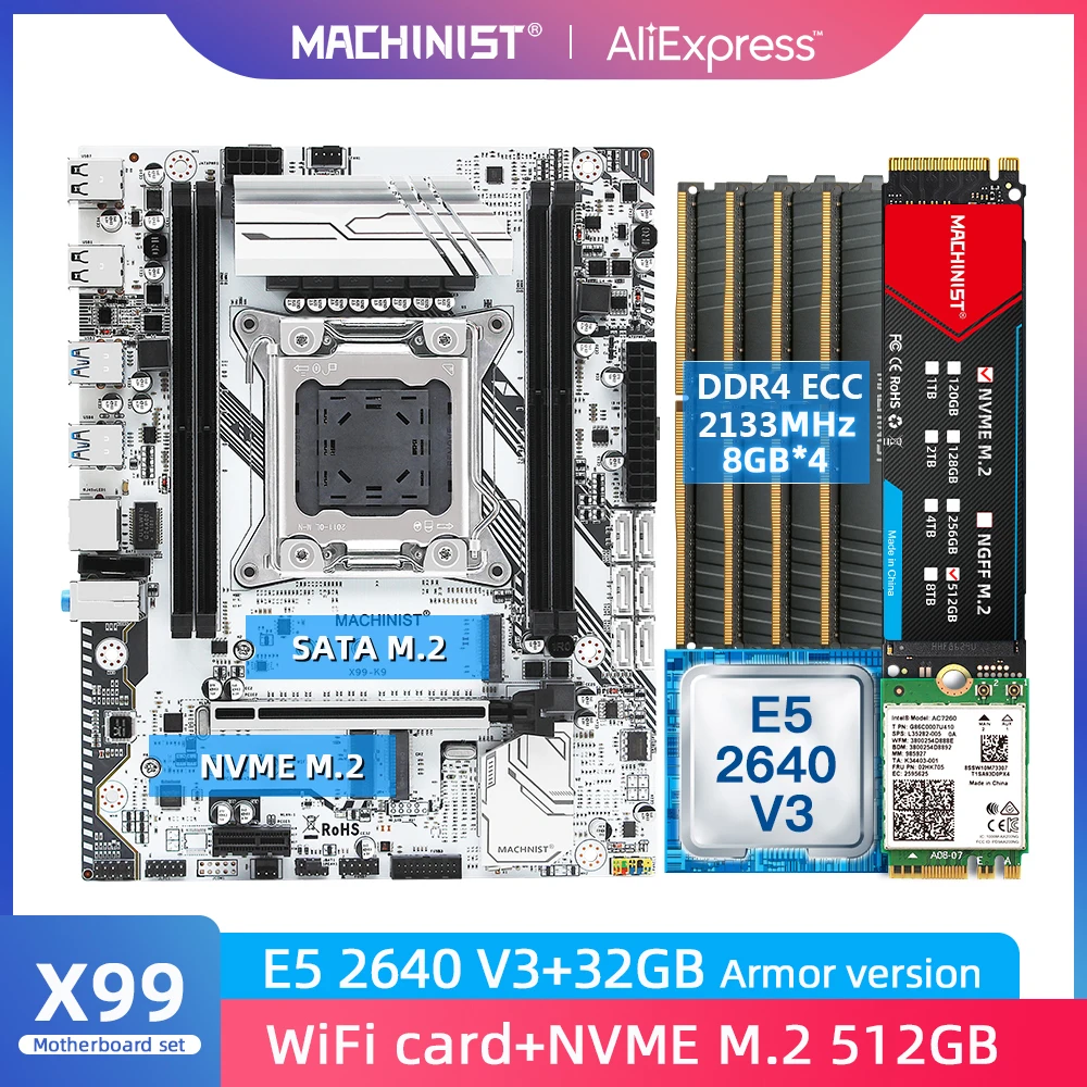 

MACHINIST X99 материнская плата LGA 2011-3 комплект с процессором Intel Xeon E5 2640 V3 32G(4*8) DDR4 2133MHZ RAM NVME M.2 SSD X99-K9
