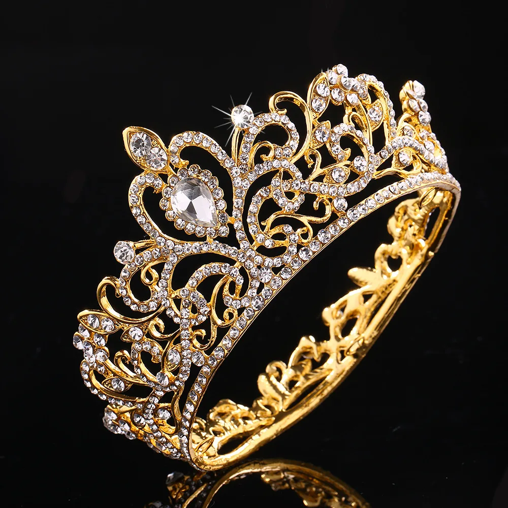 

Full Round Crystal Rhinestone Crown Bridal Wedding Hair Accessories Children's birthday party crown cake topper holiday gift