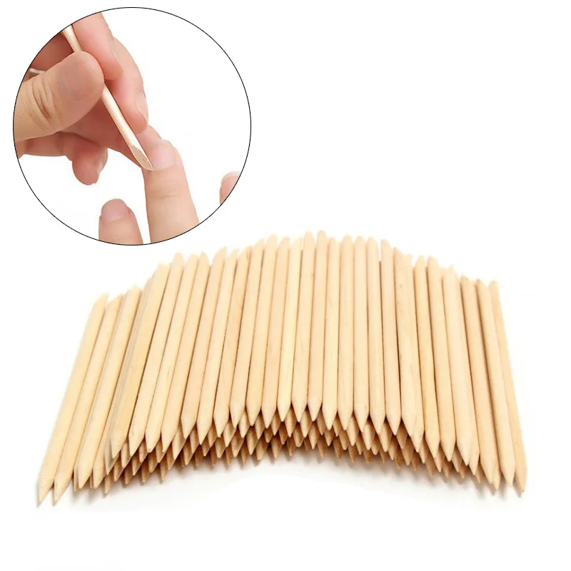100 шт Деревянные кутикулы толкатель для удаления ногтей Стразы выбора оранжевый