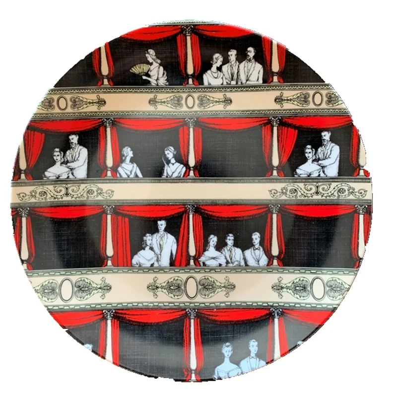 

Retro Vintage Ceramic Jar with Lid Italian Opera House Decorative Plate Dessert Plate Candle Holder Bottle Cotton Swab Container