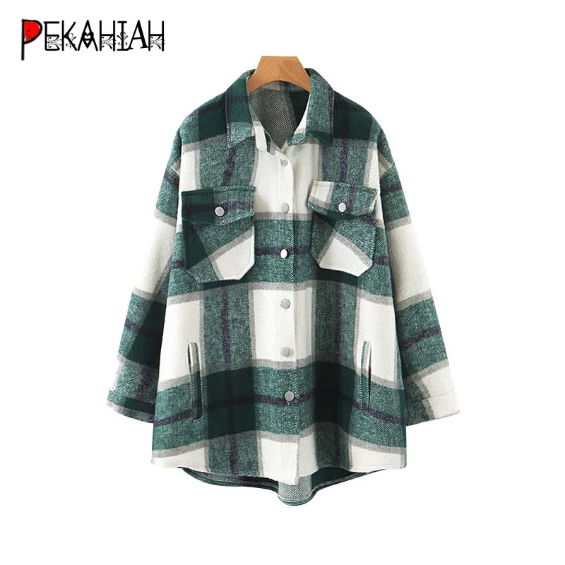 Осенняя куртка для женщин клетчатые пальто и куртки женские модные пуговицы с