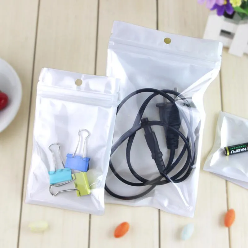 100 шт белый прозрачный самоблокирующийся полиэтиленовый пакет на молнии для