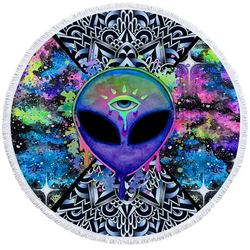 Trippy Alien by Brizbazaar круглое пляжное полотенце акварельный гобелен блюдце глаз Toalla банное полотенце с кисточкой 150 см коврик с мандалой