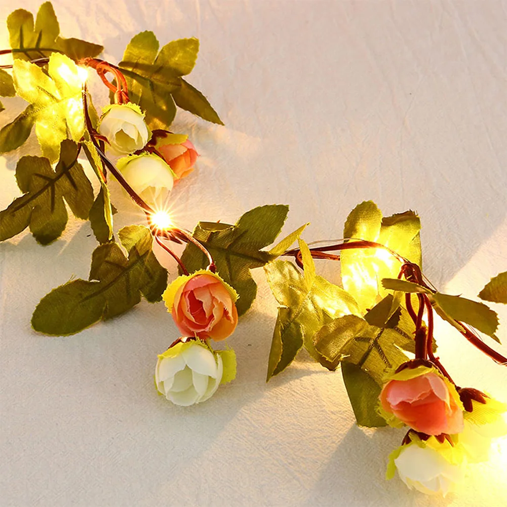 

25LED 7.2ft Artificial Flower Rattan String Lights, Battery Powered Flower Rattan Flower Garland Plant Fairy Light