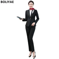 boliyae spring and autumn professional pants suit womens long sleeve blazers office work clothes set woman 2 piece set formal