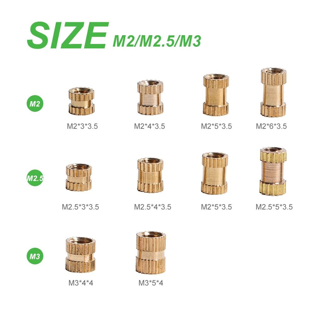 DA-ONE 250/500 шт. M2 5 M3 внутренняя резьба латунная рифленая вставка с резьбой набор гаек