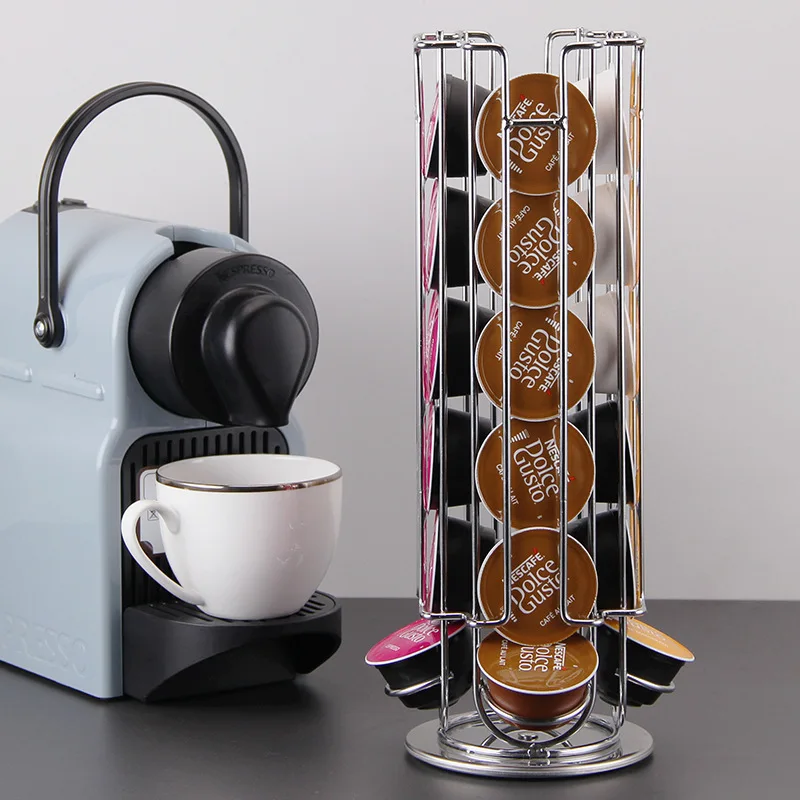 

Поворотный держатель для кофейных капсул, 24 чашки, железный хромированный дисплей, держатели для хранения капсул кофе, полки для Dolce Gusto