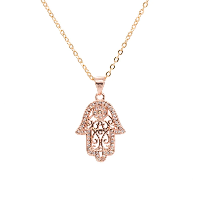 Rose Gold Necklace Juya дизайн золото/серебро/розовое золото Хамса рука подвеска Фатима ожерелье для женщин мужчин Мода турецкие ювелирные изделия оптом - Окраска металла: Rose Gold Necklace