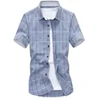 Мужская хлопковая рубашка в клетку, с коротким рукавом и отложным воротником