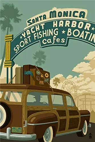 

Lplpol Metal Sign Santa Monica Fishing Retro Vintage Metal Tin Sign Decor 8" x 12"