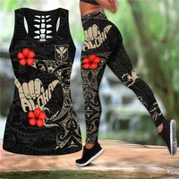 hawaii combo outfit leggings and hollow out tank top suit sexy yoga fitness soft legging summer women for girl 03