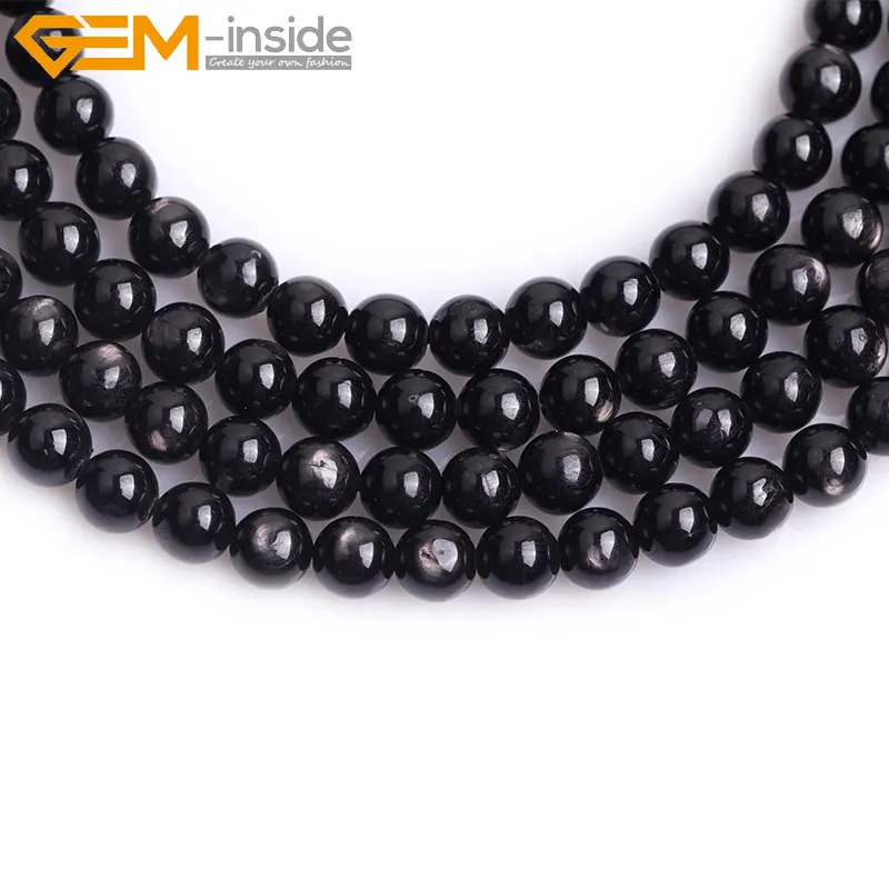 Бусины из драгоценных камней класса AAA Круглые гладкие черные для