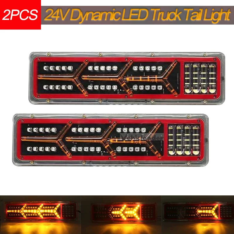 Pair 24V Car Truck Tail Light Dynamic LED Turn Signal Rear Lamp Stop Brake Lights Reverse Trailer Lorry Bus Van Camper Caravan