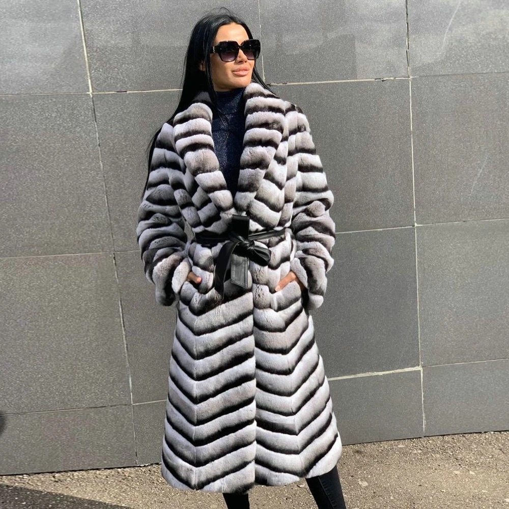 

Luxury Women Rex Rabbit Fur Coat Natural Winter Fashion Genuine Rex Rabbit Fur Coats with Turn-down Collar Trendy Fur Overcoats