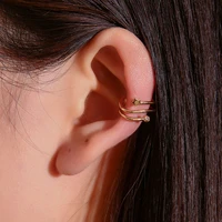 five pointed stars simple white rhinestone single golden silver plated copper ear cuff clip earrings for women