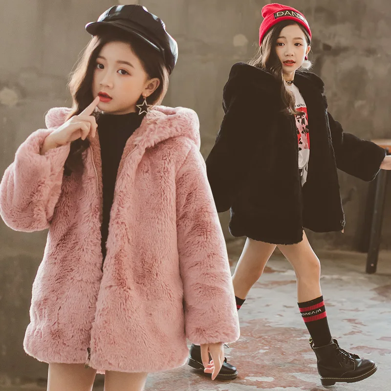 Детская меховая одежда зимнее новое длинное пальто для маленьких девочек 2019