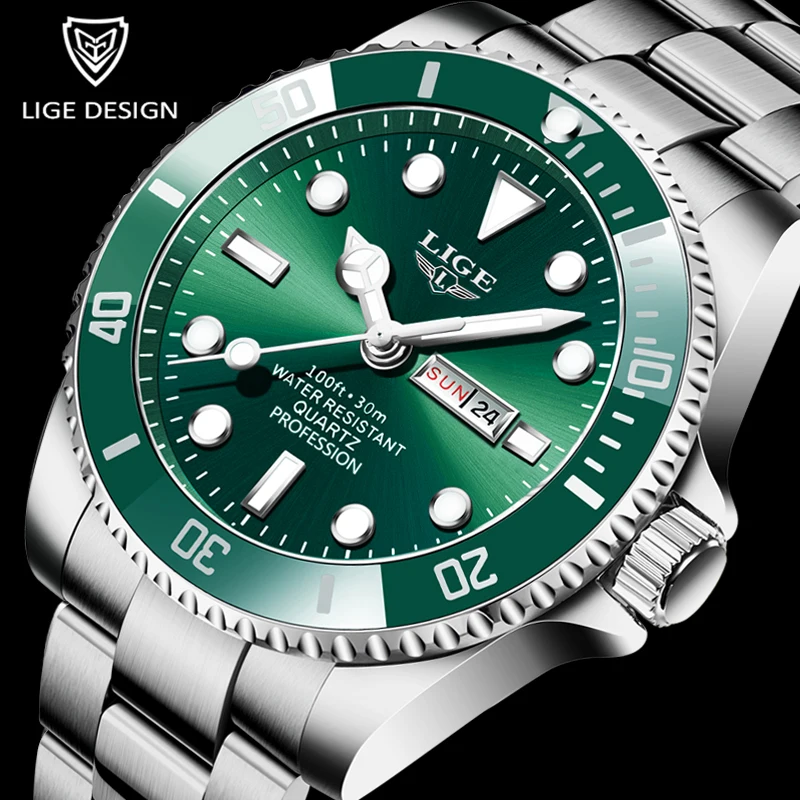 LIGE 2021 New Mens Watches Top Brand Luxury Fashion Business Watch Men's Stainless Steel Waterproof Wristwatch Relogio Masculino