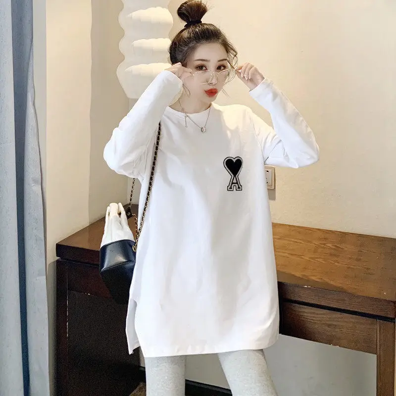 

Cotton 2021 spring dress new Korean hip covering versatile long sleeve T-shirt women's loose medium length ins base coat
