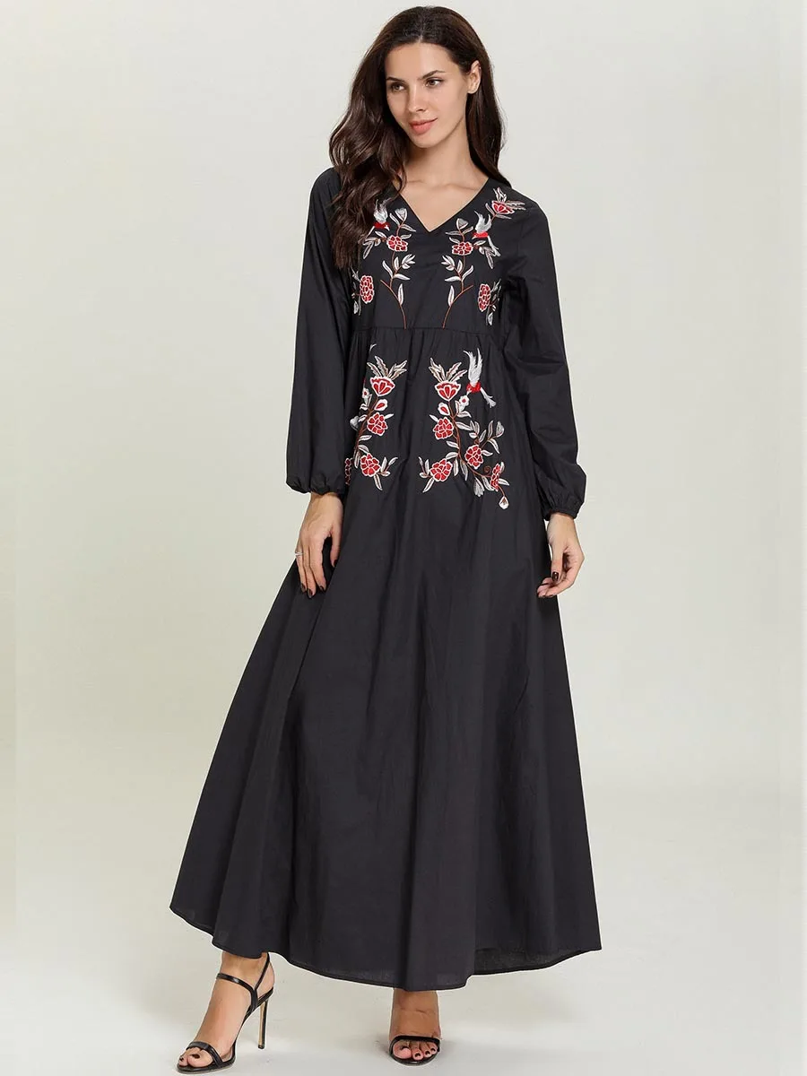 Женское черное мусульманское длинное платье большого размера с длинным рукавом