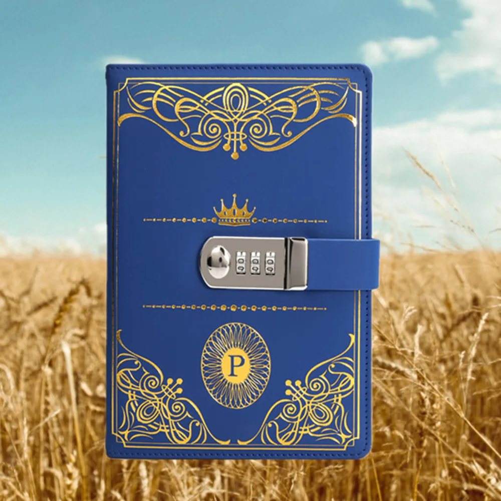 

1PC Vintage Style PU Cover Diary Notebook Journal Notepad with Code Lock (Blue)