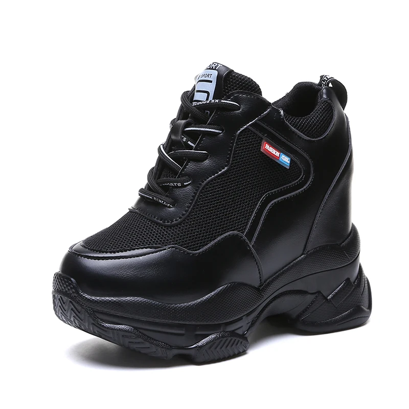Black spring autumn fashion platform shoes casual sweet sports shoes shallow mouth Femmes Height Increase Shoes White mujer - Цвет: Black