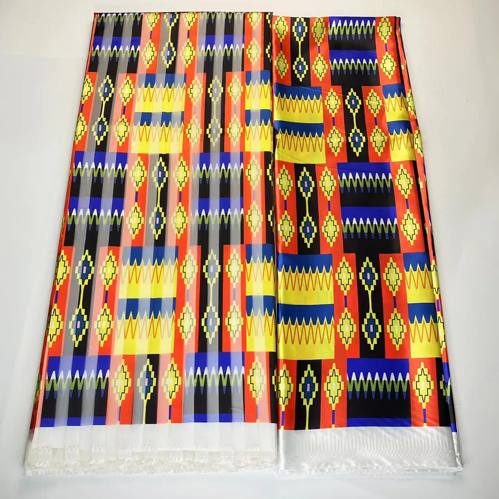 

Горячая Распродажа Стильная красивая атласная шелковая ткань в Гане с органзой, шелк Rbbon, африканский восковой узор, швейные материалы 4 + 2 я...