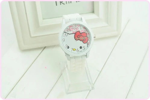 Детские часы с рисунком hello kitty, корейское издание, KT cat, желеобразный цвет, часы для девочек, студенческие часы hello kitty - Цвет: Белый