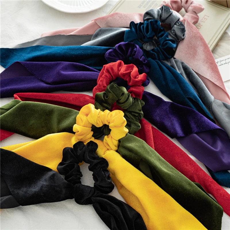 Резинка для волос однотонная Золотая фланелевая лента Женский хвостик шарф