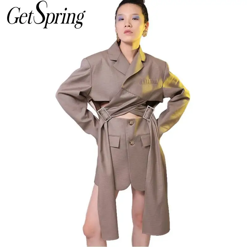 GETSRING Женский блейзер в клетку женские блейзеры неправильной формы с длинным