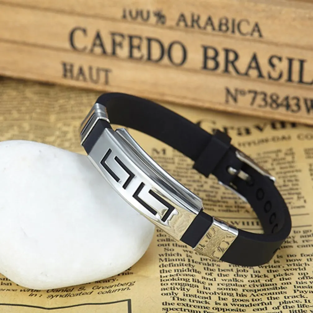 

2021 Stainless Steel Hand Chain Jewelry Men Boys Silicone Creative Black Trendcy Shape Bangle Bracelet Fashion Trendcy