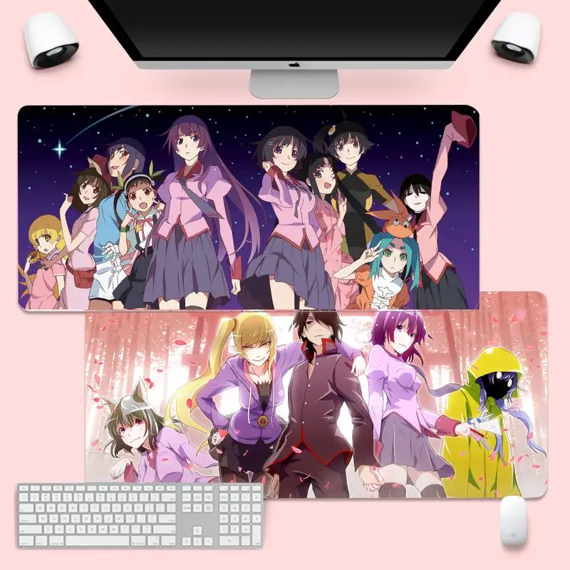 

Коврик для мыши Monogatari с фиксируемой кромкой, игровой коврик для мыши XL, большой Настольный коврик для клавиатуры и ПК, противоскользящий