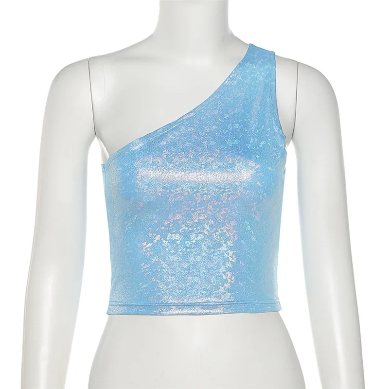 

Cross-border 2021 summer fashion trend women's new products oblique shoulders and navel slim fit short vest