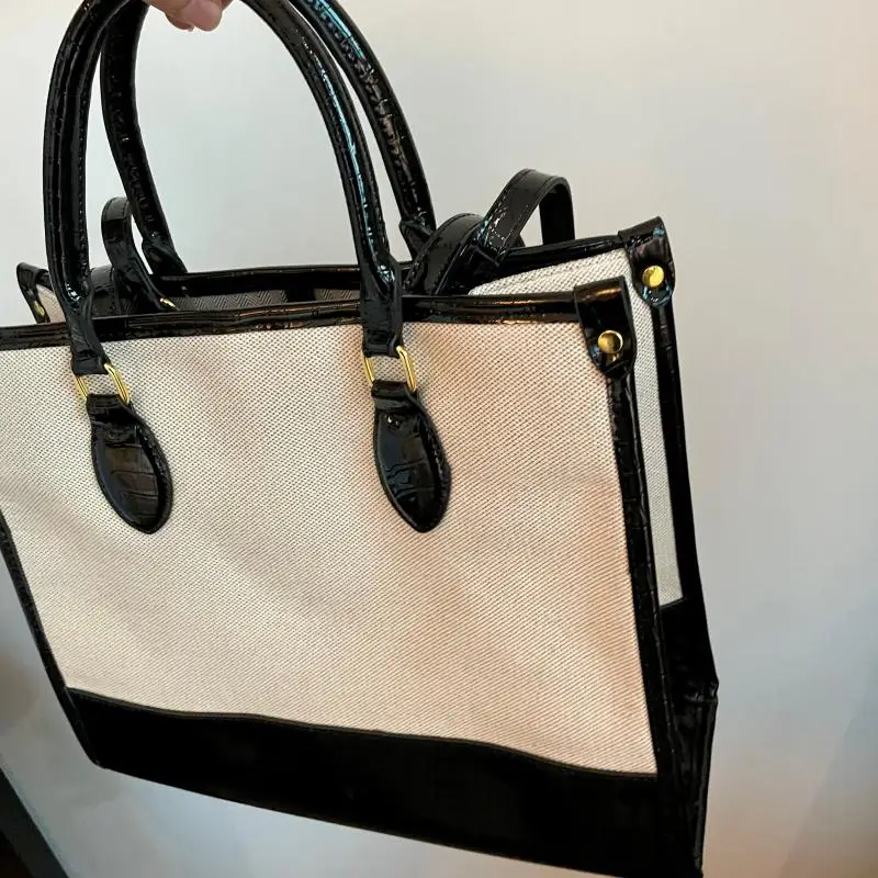 

women summer novelty design pu leather canvas shoulder bag for female casual large capacity brown black handbag