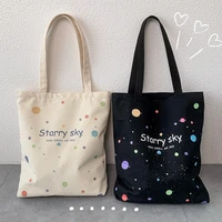 new starry sky printing womens canvas bag large capacity shopping bag student schoolbag fashion shoulder hand carrying bag