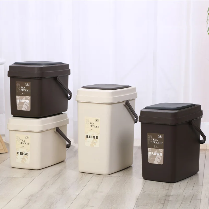 

Tea Waste Bucket Residue Pressing Pop Cover Dustbin Trash Office Thickened with Lid Filter Drainage Can Household Cleaning Tool