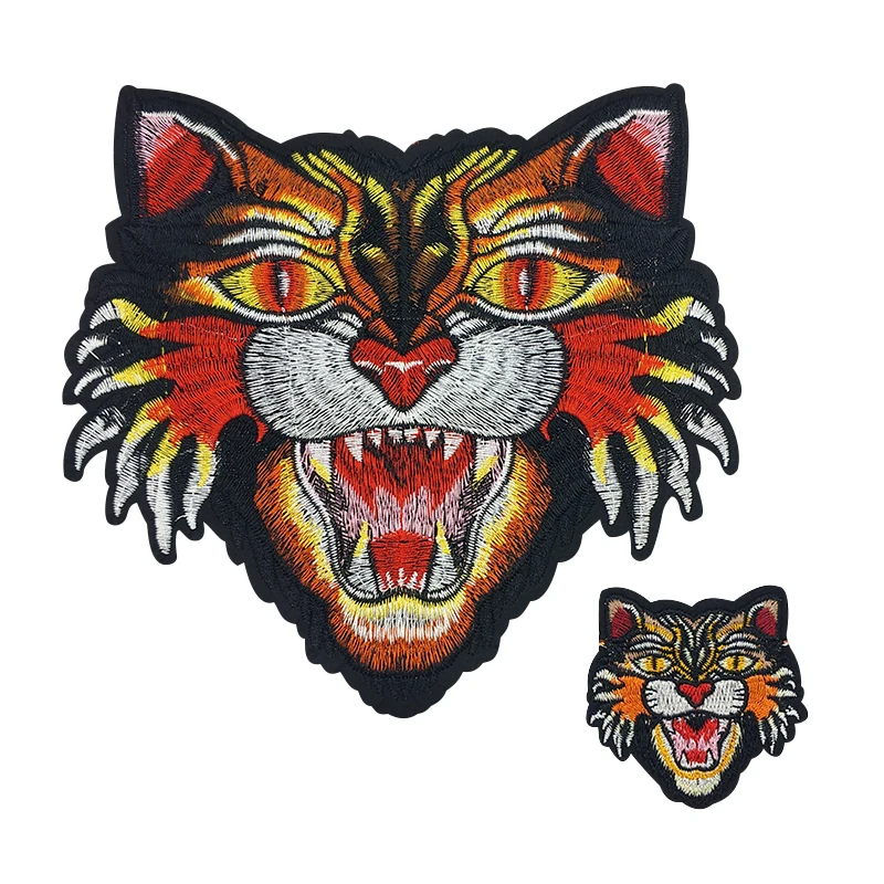 

1Set Fashion Rock Style Domineering Black Tiger Head Embroidered Patches Iron on For Clothes Jacket Applique DIY Accessory