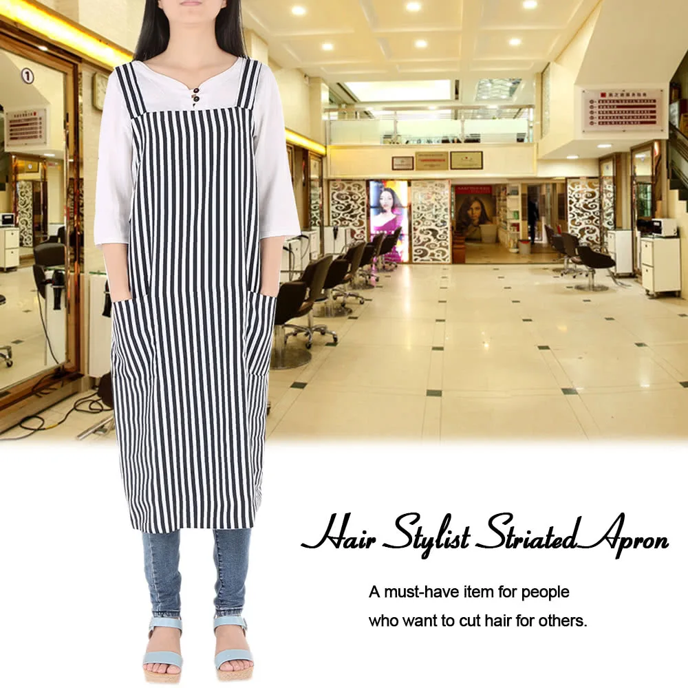 

Hair Stylist Apron Striated Hairdressing Cape Haircut Cloth With 2 Pockets Nylon Anti-static Hairdressing Tool