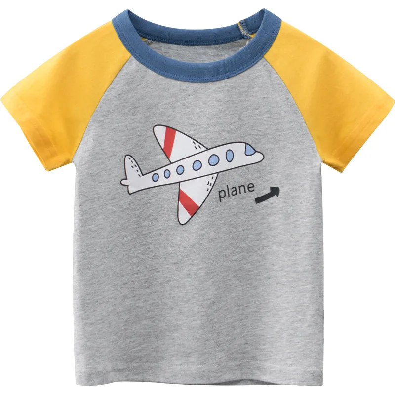 

Summer Short Sleeve Cotton Tshirt for Boys Baby Patchwork Yellow Grey O Neck Boy's Tees Print Casual Kids Clothes Korean Fashion