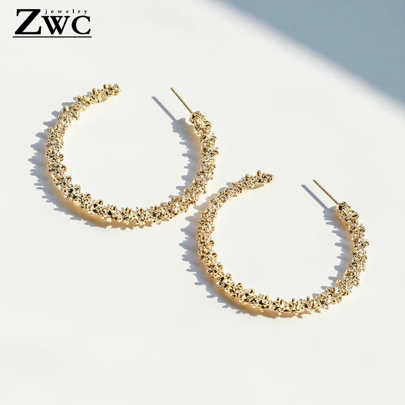 ZWC, новинка, модные, уникальные, круглые, большие серьги для женщин, для свадебной вечеринки, очаровательные, металлические, золотые, серебряные, висячие серьги, ювелирные изделия, подарки