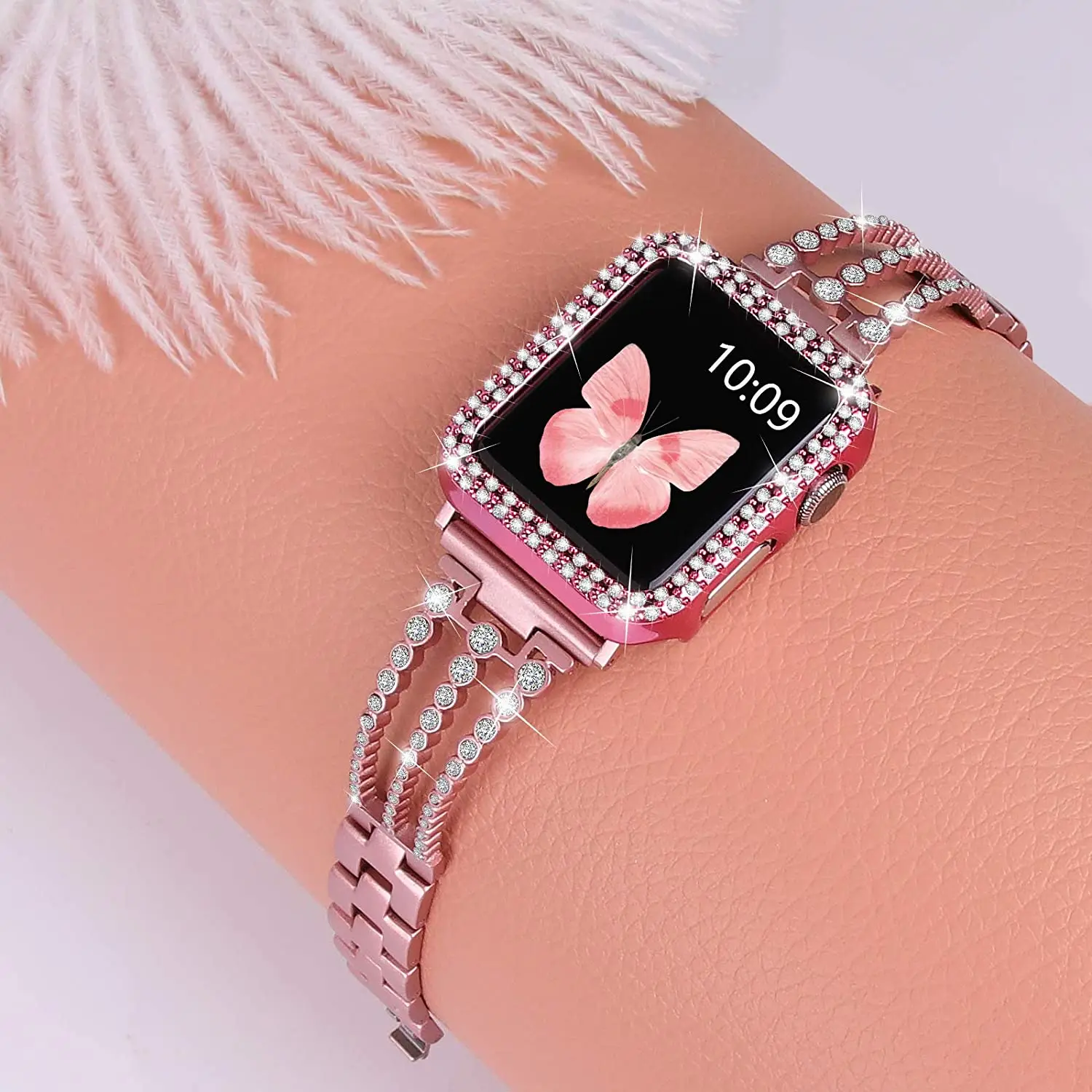 

Diamond Band+Case For Apple Watch Band 38mm 40mm Bling Stainless Steel Bracelet For Apple Watch 42mm 44mm SE 6 5 4 3 Women Strap